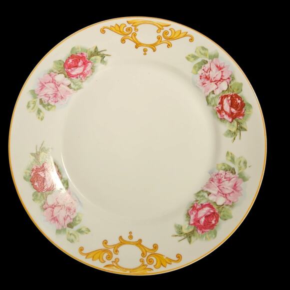 Z S & Co Bavaria Plate Pink Red Roses Gold Scroll 9.5" Dinner Plate - Picture 2 of 4